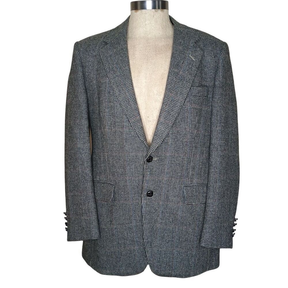 Vintage OAKTON II Sz 42L Tall Gray Plaid Tweed Wool Blazer Sport Coat Jacket